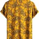 JOTOOK Mens Hawaiian Shirt Short Sleeve Button Down Tropical Shirts Casual Floral Summer Beach Shirt (Yellow, XXL)