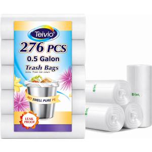 Teivio 0.5 Gallon Mini 12" x 15" Trash Bags, Tiny Bathroom Garbage Can Liners, Small Plastic Bags for Desktop Trash Bin/Dog/Poop Car, Fit 2 Liters or Less Can (276 Counts, Clear)