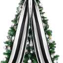 16 x 46 Inch Christmas Tree Topper Extra Large Black and White Striped Christmas Bow Giant Coquette Bow Gift Decor for Xmas Tree Wreath Wall Birthday Wedding Holiday Party Decorations