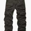 Men's Cotton Casual Cargo Work Pants Baggy Camo Tactical Combat Trousers with 8 Pockets (No Belt), Size 36
