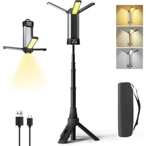 Rechargeable Camping Light with Stand, Outdoor LED Cordless Work Light with Portable Telescopic Bracket, 6AH Battery, 2000 Lumen Construction Lights with Carrying Bag