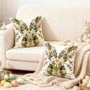 2Pcs Easter Bunny Throw Pillow Covers 18"x 18" Floral Bunny Embroidered Pillow Covers with Zipper Spring Rabbit Decorative Cushion Cases for Couch Bed Sofa Living Room Bedroom Decor Gift