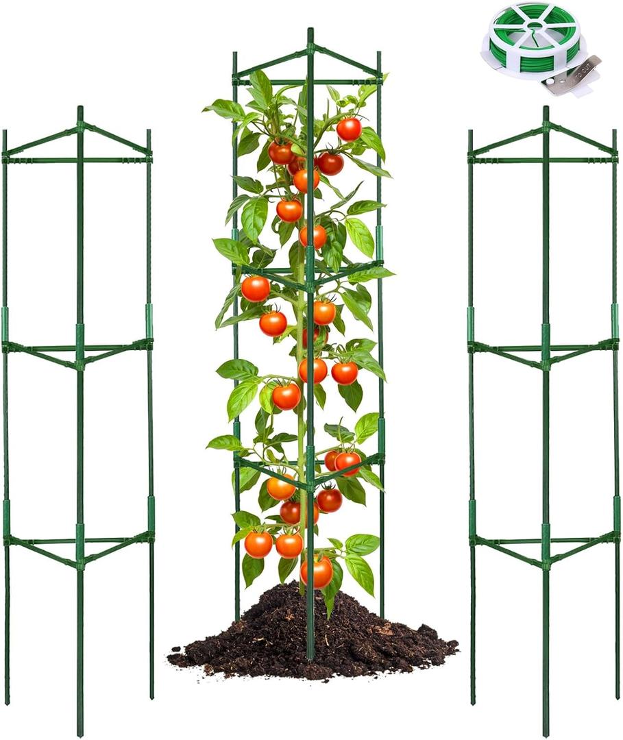 3 Pack Tomato Cages for Garden Plant Support, Up to 49.6in Tomato Trellis Garden Plant Cage, Adjustable Tomato Plant Stakes Fit Climbing Plants,Vegetable,Fruit,Flower,Rose Vine