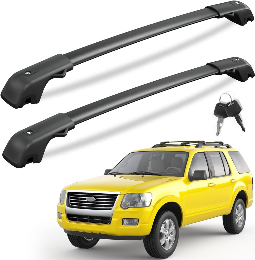 KINGGERI 300LBS Lockable Roof Rack Cross Bars Compatible with Ford Explorer 2011-2015 with Raised Side RailsAluminum Roof Rails Crossbars Rooftop Cargo Basket Carrier Bag Luggage Rails