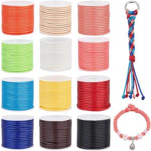  PH PandaHall 132 Yards 12 Colors 2mm Waxed Polyester Cord Waxed Thread Waxed Beading String for Bracelet Necklace Waist Beads Jewelry DIY Craft Making Macrame Supplies, 11 Yards/Roll