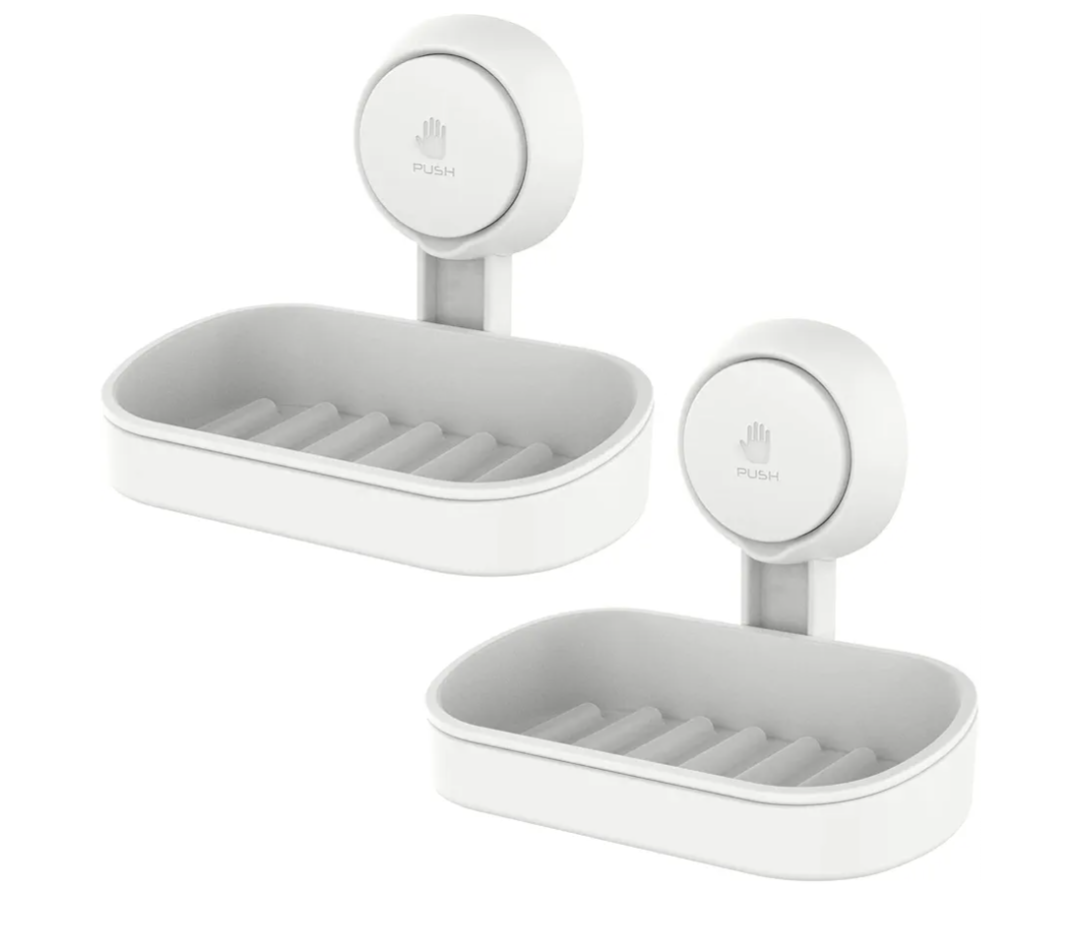 LEVERLOC Soap Holder Suction Cup for Shower, 2 Pack Bar Soap Dish Holder for Shower Wall Mounted NO-Drilling, Plastic Self Draining Removable Vacuum Suction for Bathroom Bathtub Sink