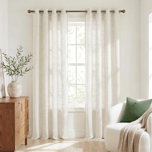 NICETOWN Semi Sheer Linen Burlap Curtains 84 inches Long 2 Panels Set for Bedroom, Bronze Grommet Light Filtering Window Treatments Casual & Relax Home Decor for Living Room, W52 x L84, 2 Panels