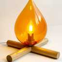 Campfire Table Lamp, Funky Lamps Cute Orange Glass Shade with Wooden Base, Unique Novelty Retro Cozy Night Light for Bedroom, Living Room, Or Cabin Decor  Warm Ambient Vintage Lighting