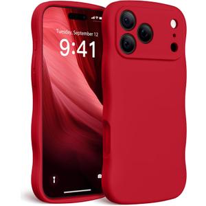Magnetic for iPhone 17 Pro Case, [Full Camera Protection][Compatible with MagSafe] Cute Wave Frame Silicone Shockproof Protective Phone Case for iPhone 17 Pro 6.3", Red