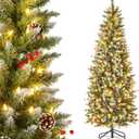 6ft Pre-lit Artificial Christmas Tree Slim Artificial Xmas Tree with 300 LED Light