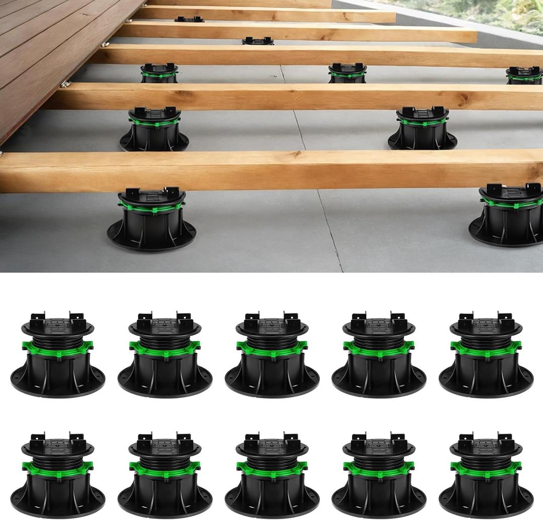 10 PCS Deck Block- Adjustable Deck Support Pedestal(3.54" to 7.28")- Deck Foundation Base Deck Post Base Support- Adjustable Plastic Pedestal Paver for Floating Deck Platform Deck Floor Height