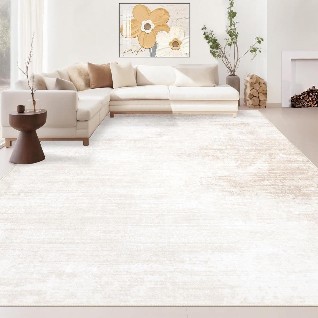 Area Rugs 8x10 Living Room: Washable Rug Modern Abstract Large Rugs Soft Non Slip Neutral Rug Stain Resistant Indoor Carpet for Bedroom Kitchen Dining Room Table Nursery Home Office Rugs(Beige,8'x10')