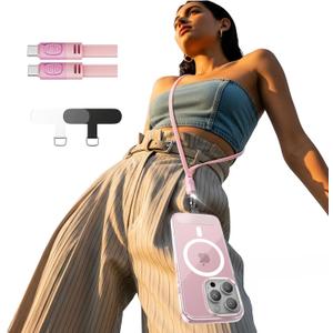 LISEN Crossbody Lanyard Teacher, 60W USB C to USB C Cable Cell Phone Chain Anti-Theft Crossbody Strap for iPhone 16, 15 and Most Smartphones, Cell Phone Neck Holder for Women, Pink