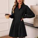 Womens Button Down Shirt Dresses Cotton Button Up Tunics Long Sleeve Solid High Low Blouse Waist Up Dress (S)