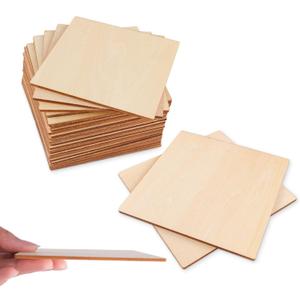 50 Pack Unfinished Wood Squares 4"x4"x1/8" Blank Thin Basswood Sheets for Laser Project Crafts