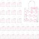 QOUBAI 36Pcs Pink Bow Clear PVC Gift Bags With Handles Ribbon Bowknot Bulk Coquette Bow Goodie Treat Candy Bag Bows Theme Present Wrap Tote Bags for Birthday Party Favor Baby Shower Decoration Supply