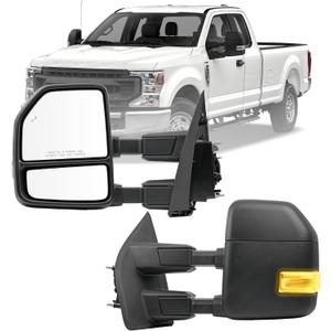 Driver Left Side Towing Mirrors Fit for 2017 2018 2019 2020 Ford F250 F350 F450 F550 Super Duty Pickup Truck - Power Heated with Turn Light, Spot Auxiliary Light Blacking Housing