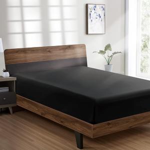 FreshCulture Full Fitted Sheet - Hotel Quality Fitted Sheet - Ultra Soft & Breathable - Brushed Microfiber - Deep Pocket - Cooling Fitted Sheets for Full Size Bed (Black)