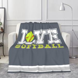 ONE TO PROMISE Softball Blanket, Softball Gifts for Girls, Love Softballs Blankets Gift for Girls, Soft Plush Gray Yellow White Throw Blanket for Christmas Birthday Decor 40" x 50"