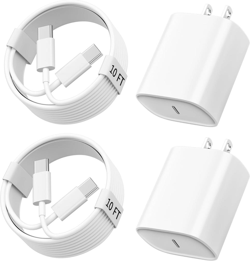 iPhone 15 16 Charger Fast Charging, 10 FT Long USB C Charger Cord with 20W Type C Phone Fast Charging Block for iPhone 16/16 Pro/16 Pro max/16 Plus, iPhone 15/15 pro/15 pro max/15 Plus,iPad,Android (White)