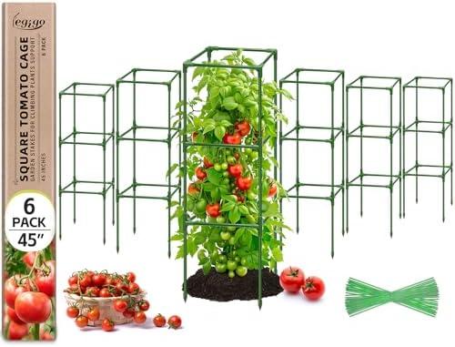 Legigo 6 Pack Square Tomato Cages for Garden- Up to 45 Inch Tomato Trellis Plant Cages Support, Tomato Stakes and Supports Cage for Climbing Vegetables Raised Garden Bed Cucumbers Peppers Flowers