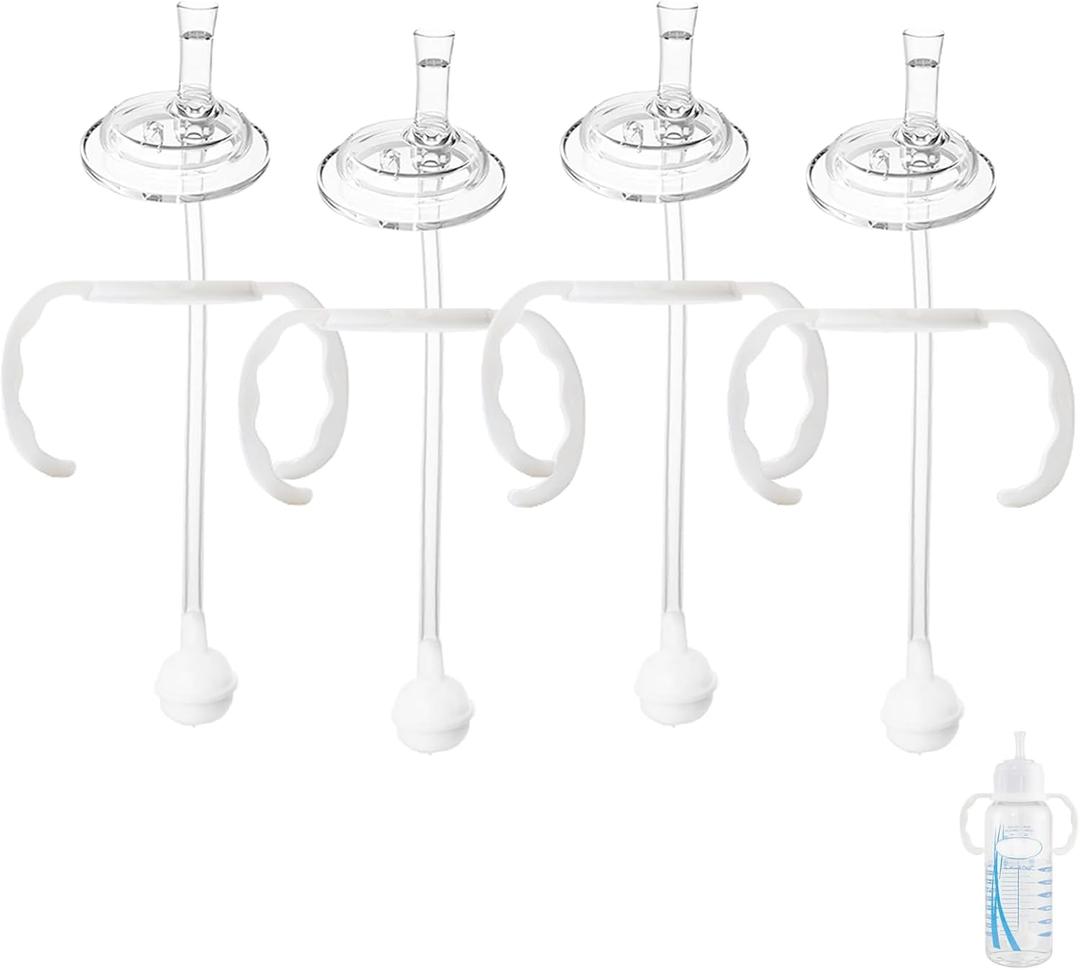 Straw Sippy Cup Conversion Kit for Dr Brown Narrow Nack Baby Bottles, Soft top and Weighted Ball Transition Cup Kit with Handles, Set of 4