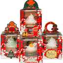 qiqee Christmas Individual Cupcake Boxes 50pcs Individual Cupcake Boxes with Window 3.7" 3.7"*4.5" Cupcake Box for Christmas