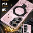 for Samsung Galaxy S25 Ultra Case with Tempered Glass Screen Protector, Heavy Duty Military Grade Shockproof Protective Cover 360 Ring Magnetic Kickstand Cell Phone Case for Samsung S25 Ultra (Pink)