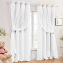 Deconovo Double Layer Blackout Curtains and Sheer Grommet Light Blocking Curtains, Pure White, 52W x 96L