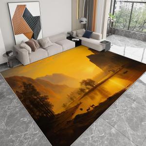 Natural Scenery Yosemite Valley Sunset Area Rug 3 x 4 ft Durable Rugs Orange Non-Slip Carpet, Indoor Machine Washable Breathable Carpet for Living Room Hallway Playroom Floormat