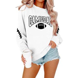 FAYALEQ Game Day Sweatshirts Women Football Sweatshirt Football Rugby Pullovers Casual Game Day Fan Pullover Top (Small, White)