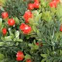 24 Artificial Boxwood Topiary Ball Tree with Rose - Set of 2 Artificial Shrub Bushes with Ground Spike, Keep Evergreen, Fake Plants for Garden Porch Countyard Patio Valentine's Day Decor