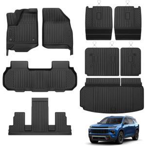 Floor Mats for 2024-2026 Chevrolet Chevy Traverse & for 2024-2026 GMC Acadia & for 2025-2026 Buick Enclave Accessories 7-Seat Bucket Chairs All Weather TPE Cargo Mat with Backrest Mat Black