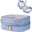 Clear Cosmetic Bag Double Layer Travel Toiletry Bag Clear Makeup Bag Case with 4 Compartments, Transparent Travel Bag for Toiletries, TSA Approved Toiletry Case for Women (Blue)