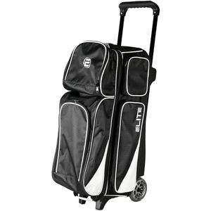 ELITE Deluxe 3 Ball Roller Bowling Bag with 5" Smooth Wheels - 4 Large Accessory Pockets, Shoe Compartment, Extendable Handle - USB Charging Port