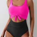 Eomenie Women's One Piece Swimsuit Tummy Control Slimming Bathing Suit Cutout Tie Knot Swimwear (XL)