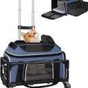 Petskd Top and Side Expandable Pet Carrier with Wheels 17x12x8.5 Inches JetBlue Frontier Spirit Airline Approved, Soft-Sided Carrier for Small Cats and Dogs with Locking Safety Zippers(Blue)