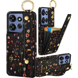Petitian for Moto G 5G/Play 2025 Case with Wallet - Women Girls Cute Girly Aesthetic Design Leather Credit Card Holder Cardholder Stand Wristband for Motorola G 5G/Play 2025, Grow Flower