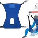 Patient Lift Aid Sling for Shower with Head Pillow Toileting Transfer and Bed Positioning Full Body Mesh Sling Straps Elderly Home Use Care Handicap Assist Medical Lift Belt (Blue)