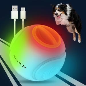 Xeuch Light Up Dog Balls, LED Dog Toy Ball Rechargeable, Bounce-Activated Durable Fetch Ball Grow in The Dark, Night Glowing Toy, Natural Rubber, Color Changing LED, 2.5 inches-Orange