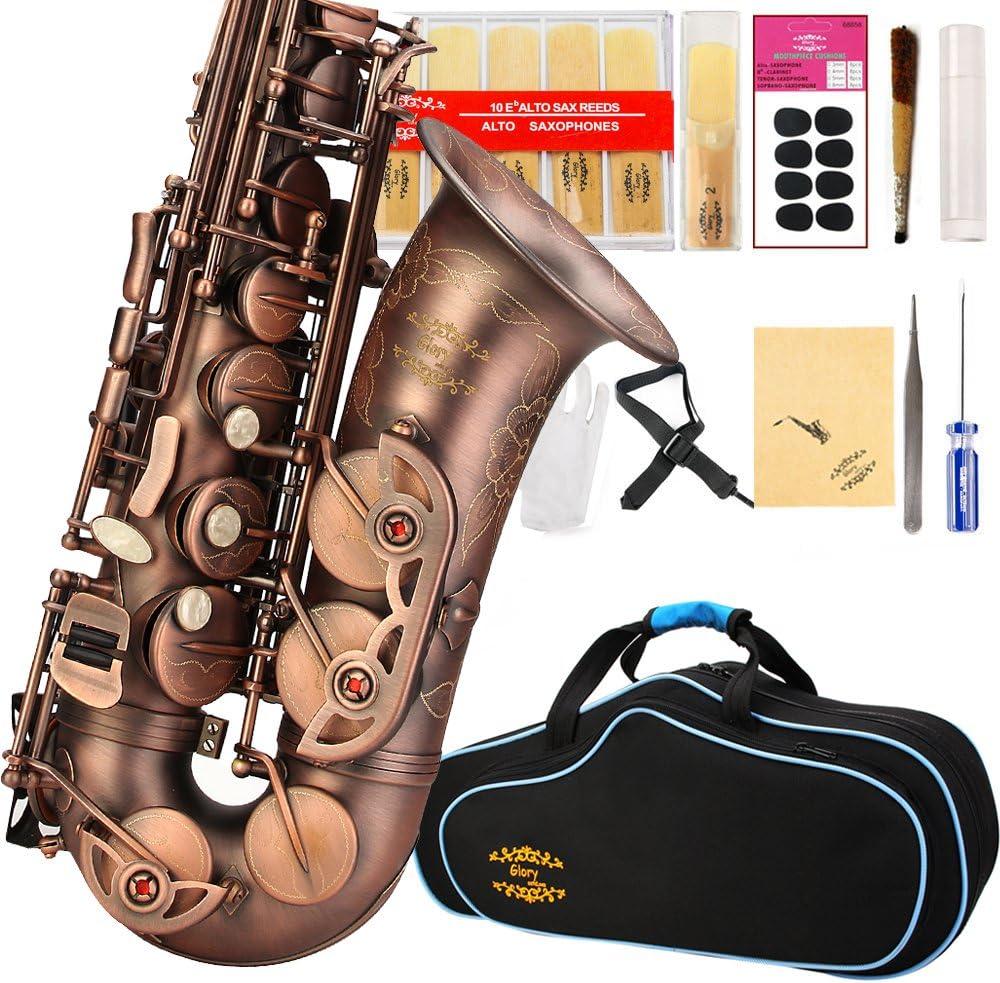 GLORY High Grade Antique Finish Series PR1, E Flat Alto Saxophone with 11reeds,8 Pads Cushions,case,carekit