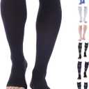 Doc Miller Calcetines de compresin de punta abierta, 30-40 mmHg, sin dedos, soporte de circulacin, grado mdico, calcetines, hombres y mujeres, par (Black)