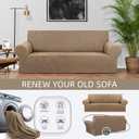 KEKUOU Stretch Loveseat Sofa Cover Slipcover,Couch Covers for 2 Cushion Couch Sofa (55"-78") Furniture Protector Sofa with Elastic Bottom for Kids,Dog. Jacquard Small Checked(Medium, Camel)