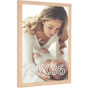Natural 24x36 Poster Frames, Rustic Woodgrain 36x24 Picture Frame Beige, Extra Large 24 by 36inch Gallery Family Concert Portrait Photo Frames Anniversary/Birthday/Wedding/Thank you/Christmas Gift (24x36in, Natural beige)