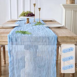 3 Pack Baby Blue Cheesecloth Table Runners, 120 Inch 10Ft Gauze Table Runner for Wedding Birthday Party Baby Shower Decorations
