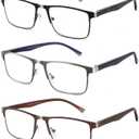 CRGATV 3-Pack Reading Glasses for Men Blue Light Filtering Full Frame Metal Readers Anti Uv/Eye Strain/Glare (3 Pacx Mix Colors)
