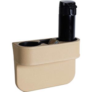 Car Cup Holder Expander with PU Leather Cover, Multifunction Car Seat Pocket Glove Phone Mount Organizer,Car Back Seat Storage for Drink Mug Bottle CellPhones Coasters Cards (Beige)