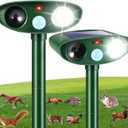 2 Pack 2025 Solar Ultrasonic Repellent Outdoor,Cat Squirrel Rabbit Deer Repellent Devices Skunk Repellent for Yard,Animal Deterrent with Motion Detection Flash Light for Dog Racoon Rodent Mole
