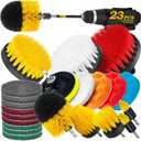 Holikme 23Pack Drill Brush Attachments Set, Scrub Pads & Sponge, Buffing Pads, Power Scrubber Brush with Extend Long Attachment, Car Polishing Pad Kit,Cleaning SuppliesMasonry Brushes,Scratch Brushes (Yellow)