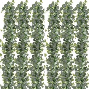 N&T NIETING 6 Pack Artificial Eucalyptus Leaf Garland, Faux Greenery Garland Decor 6 FT Summer Garland, Fake Hanging Vines Garlands for Wedding Decoration Table Mantle